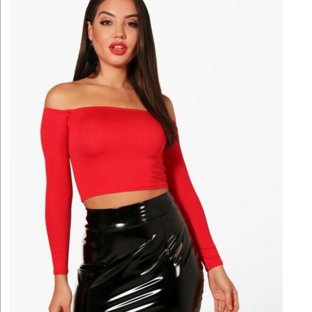 Boohoo off the shoulder red basic crop top